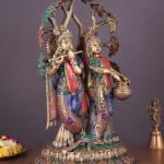 Radha Krishna Under Kadamba Tree | 21" Superfine Brass Sculpture | Intricate Stonework | 18 kg Divine Charm | Elegant Spiritual Decor | Jaipurio Masterpiece